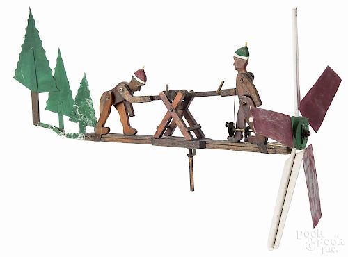 Painted pine and tin whirligig, early 20th c., 33'' l.