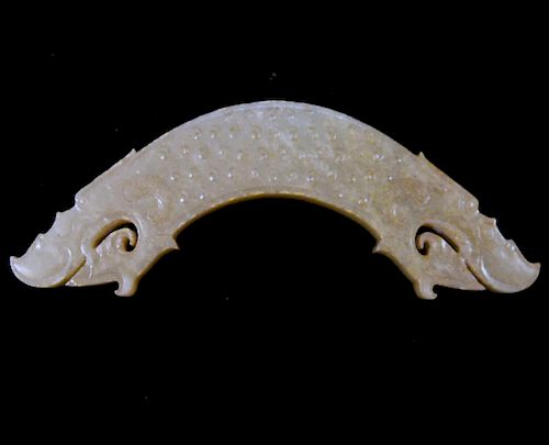 CHINESE ANTIQUE CARVED JADE DRAGON HUANG - WARRING STATE