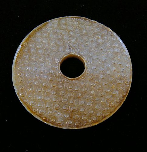 CHINESE ANTIQUE CARVED JADE BI - WARRING STATE