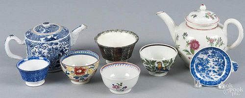 Group of miscellaneous porcelain, 19th c., to include spatterware cups, a Gaudy Dutch cup, a Leeds c
