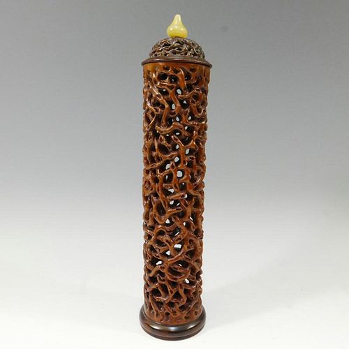 CHINESE ANTIQUE CARVED BAMBOO INCENSE HOLDER 19TH CENTURY