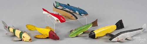 Eight carved and painted fish decoys, 20th c., longest - 8''.