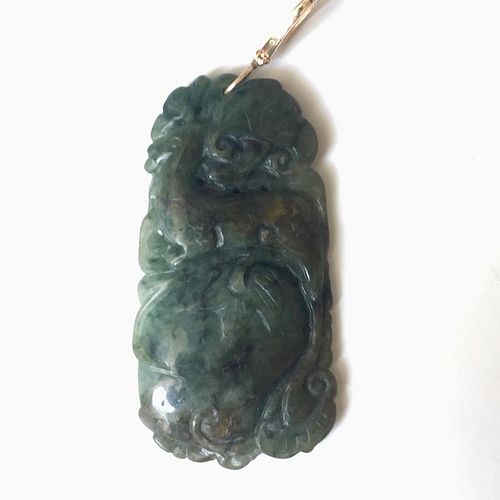 14K GOLD CHINESE ANTIQUE GREEN JADE