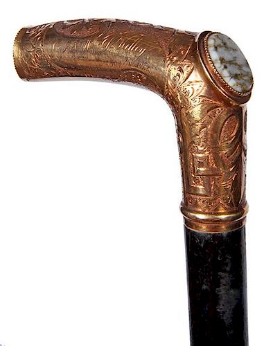 32. Rose Gold Quartz Presentation Cane- Dated 1872- A gold-filled handle which is engraved “Hon. WM. D KELLEY, San Francisc