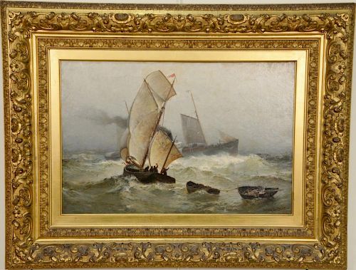 James Gale Tyler (1855-1931) 
oil on canvas 
Sail and Steam circa 1887 
signed lower right: James G. Tyler 
in original gilt 