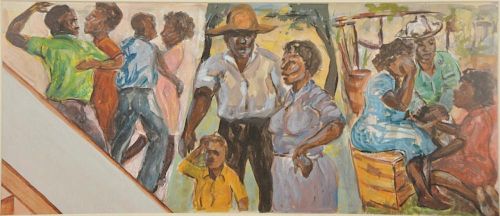 Rex Goreleigh (1902-1986) 
watercolor 
Migrant Series - "Mural Design" side wall, smilar to "The Social Hour" 
signed lower r