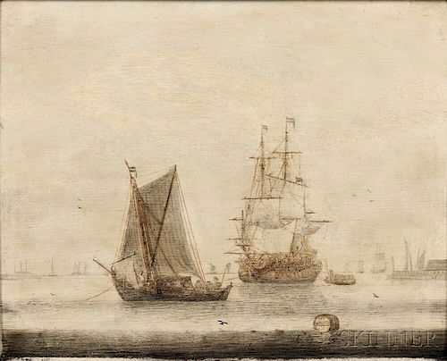 Cornelis Pietersz de Mooy (Dutch, 1630-1693)      Vessels in a Quiet Harbor