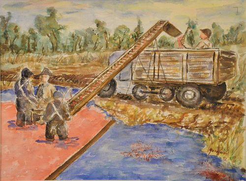 Rex Goreleigh (1902-1986) 
watercolor 
Loading the Truck at the Cranberry Bog 
signed lower right: Goreleigh 81 
sight size 1