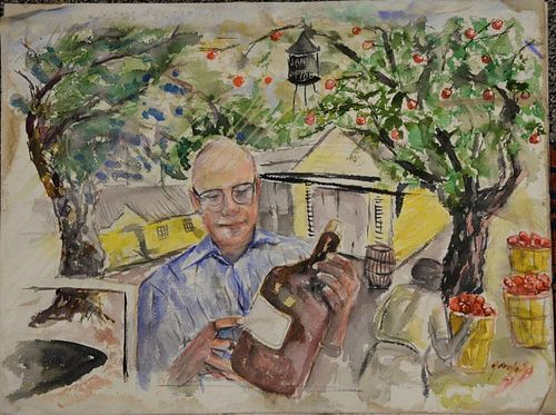 Rex Goreleigh (1902-1986) 
watercolor 
Apple Cider at the Apple Farm 
signed lower right: Goreleigh
(water stained) 
22" x 16