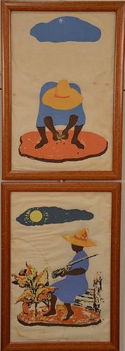 Pair Rex Goreleigh (1902-1986) 
Color screenprints on imitation Japan paper 
(1)"Planting"  
signed and numbered lower right:
