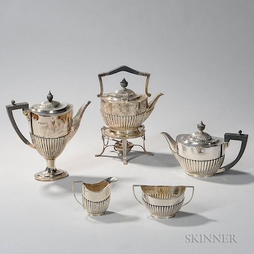 Five-piece Assembled Victorian/Edward VII Sterling Silver Tea and Coffee Service