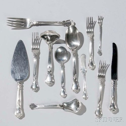 Gorham "Chantilly" Pattern Sterling Silver Flatware Service, Providence, 20th century, twelve each: forks, salad forks, desse