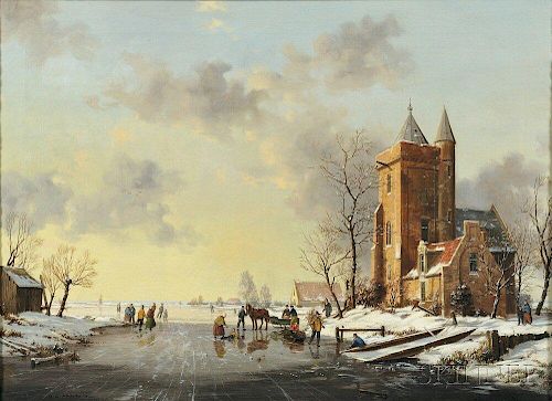 Reginald Ernest Arnold (British, 1853-1938)      Animated Winter View with Skaters
