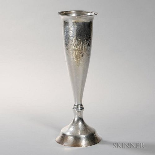 Gorham Sterling Silver Vase, Providence, 20th century, monogrammed with a hammered surface throughout, ht. 21 in., approx. 47