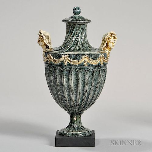 Wedgwood & Bentley Variegated Porphyry Vase and Cover, England, c. 1775, glazed white terra-cotta body, shape no. 41 with gil