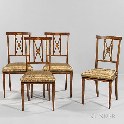 Set of Four Directoire-style Inlaid Mahogany Side Chairs