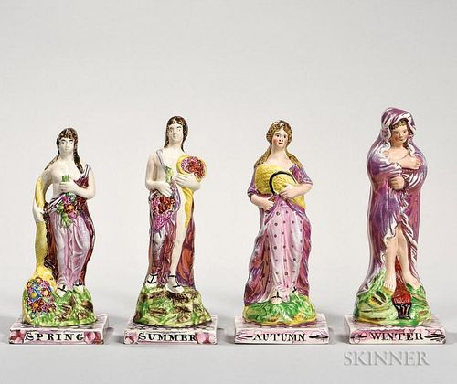 Assembled Set of Sunderland Pink Lustre Decorated Figures of the Four Seasons