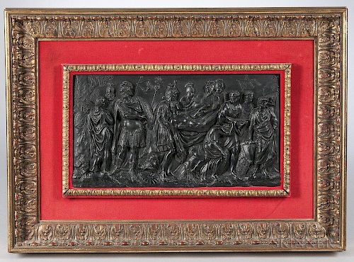 Wedgwood Black Basalt Death of a Roman Warrior Plaque, England, 19th century, rectangular form modeled in high relief with cl