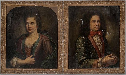French School, 17th/18th Century, Two Portraits of a Gentleman and Lady, Probably After Jakob Ferdinand Voet (French, 1639-17