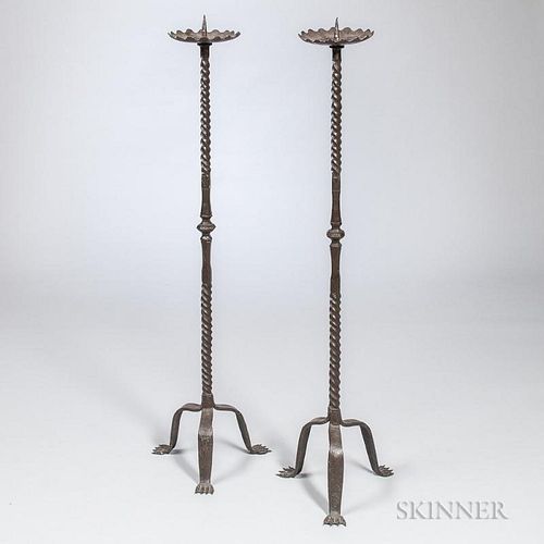 Pair of Arts and Crafts-style Iron Candlestands