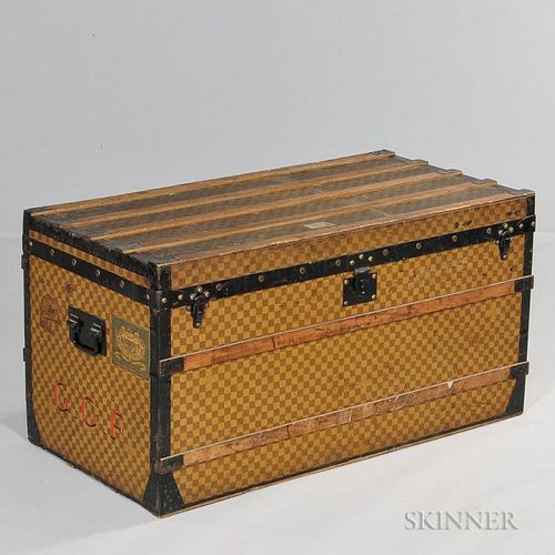 Louis Vuitton Damier Canvas Steamer Trunk, France, late 19th/early 20th century, metal and wood-bound, inscribed "G.G.F." on 