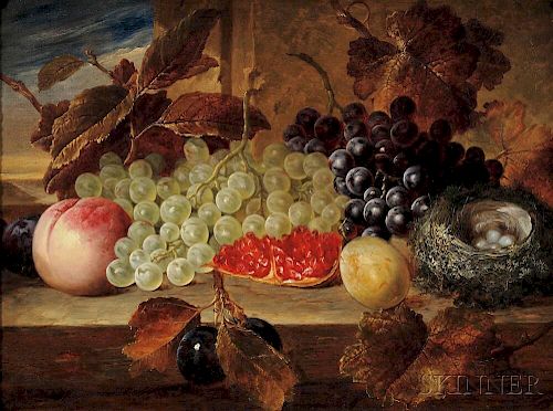 George Lance (British, 1802-1864)      Still Life with Fruit and Bird's Nest