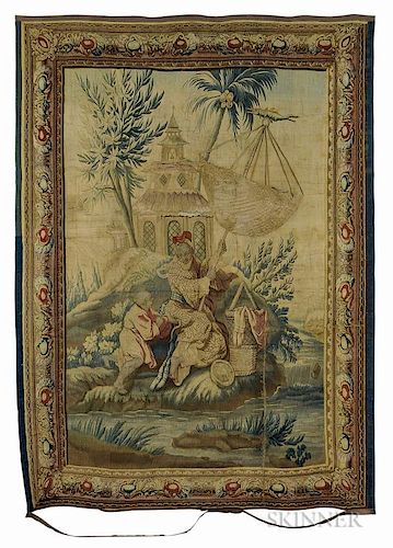 Aubusson Tapestry of The Fisherman's Surprise, cartoon designed by Jean-Joseph Dumons after François Boucher, France, 19th c