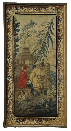 Aubusson Tapestry of Two Men Fishing, cartoon designed by Jean-Joseph Dumons after François Boucher, France, 19th century, w