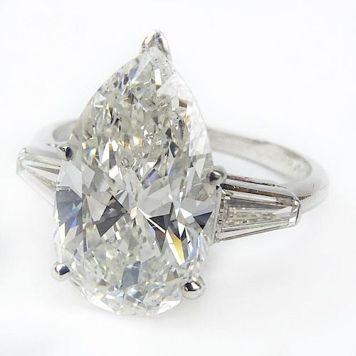 GIA Certified 7.23 Carat Pear Brilliant Cut Diamond Platinum Engagement Ring.