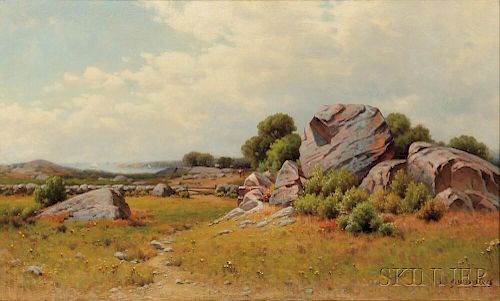 George W. Waters (American, 1832-1912)      Rocky Meadow with View to the Sea