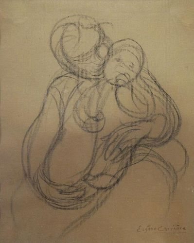 CARRIERE, Eugene. Charcoal on Paper. "Mother and
