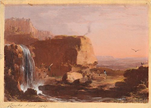 Charles Deas (American, 1818-1867)      Western Landscape with Waterfall and Figure