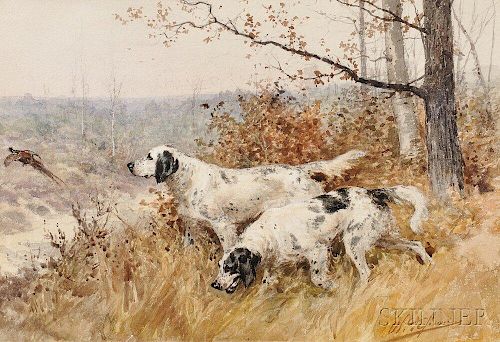 Olivier de Penne (French, 1831-1897)      Hunting Dogs Flushing a Pheasant