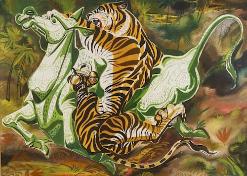 Paul Bough Travis (American, 1891-1975)Tiger and Green Horse, 1959