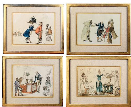 Louis Marie Lante (French, 1789-1871) Four pen and ink drawings, Costumes and Fashion