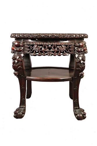 A Chinese Teak Wood and Marble Top Stand, c.1880
