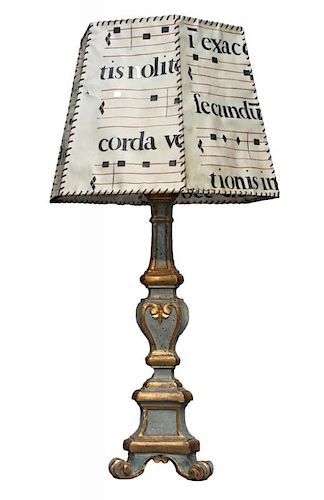 A Venetian Baroque Carved and Painted Wood Pricket Stick fitted as a Table Lamp - 18th century