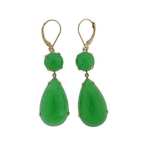 14K Gold Green Stone Drop Earrings