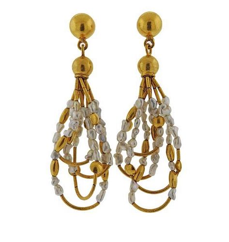 Gurhan 24K Gold Pearl Dangle Earrings