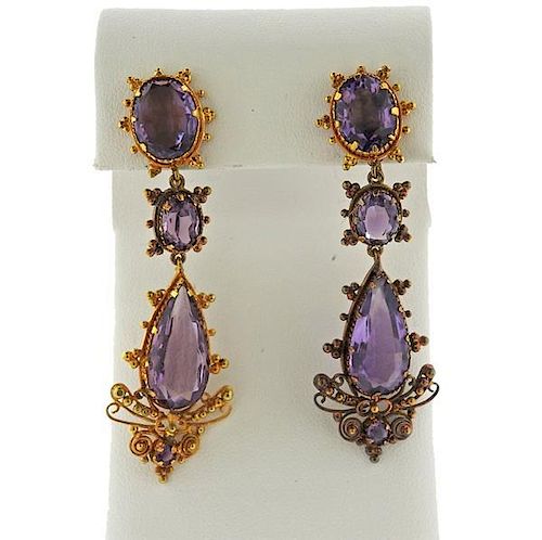 Antique Victorian 10K Gold Purple Stone Earrings