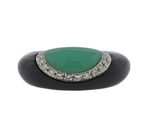 18k Gold Diamond Onyx Green Stone Ring
