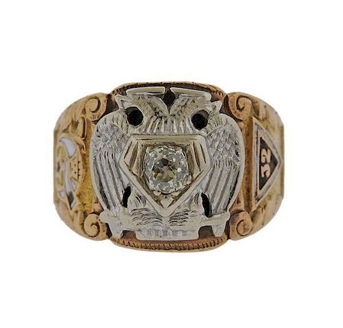Gold Diamond Scottish Rite Masonic Ring