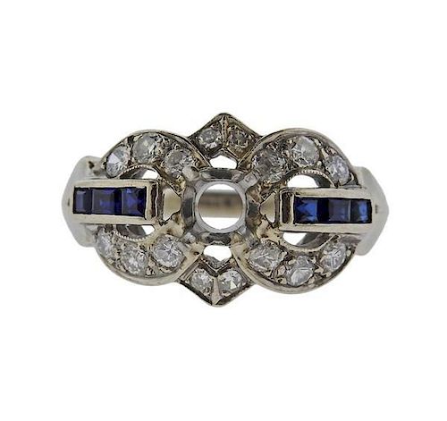 Art Deco 14k Gold Diamond Sapphire Ring Setting