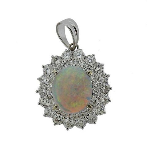 18k Gold Diamond Opal Pendant