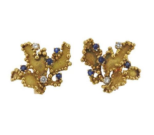 Boucheron 18k Gold Diamond Sapphire Earrings