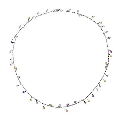18k Gold Multi Color Gemstone Briolette Necklace
