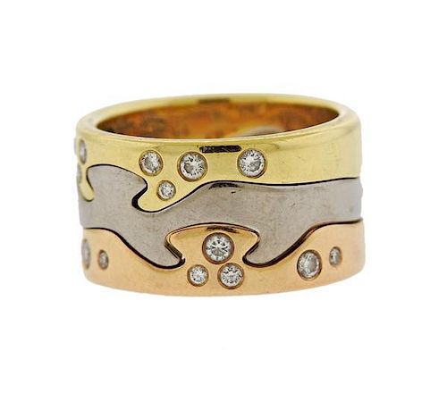 Georg Jensen 18k Tri Color Gold Diamond Puzzle Ring