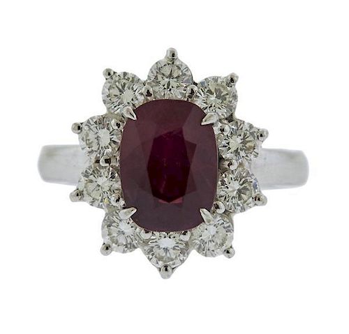 Certified Natural Burma 3.63ct Ruby 18k Gold Diamond Ring