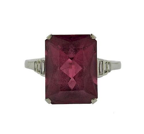 Platinum 7.3ct Pink Tourmaline Diamond Ring