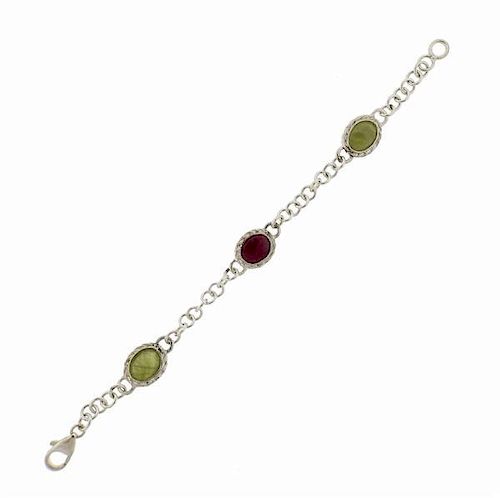 F. Buccellati Sterling Green Red Sapphire Bracelet